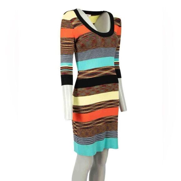 Diane Von Furstenburg Dress Stretch Striped print 3/4 sleeve mini scoop neck M - Picture 4 of 17